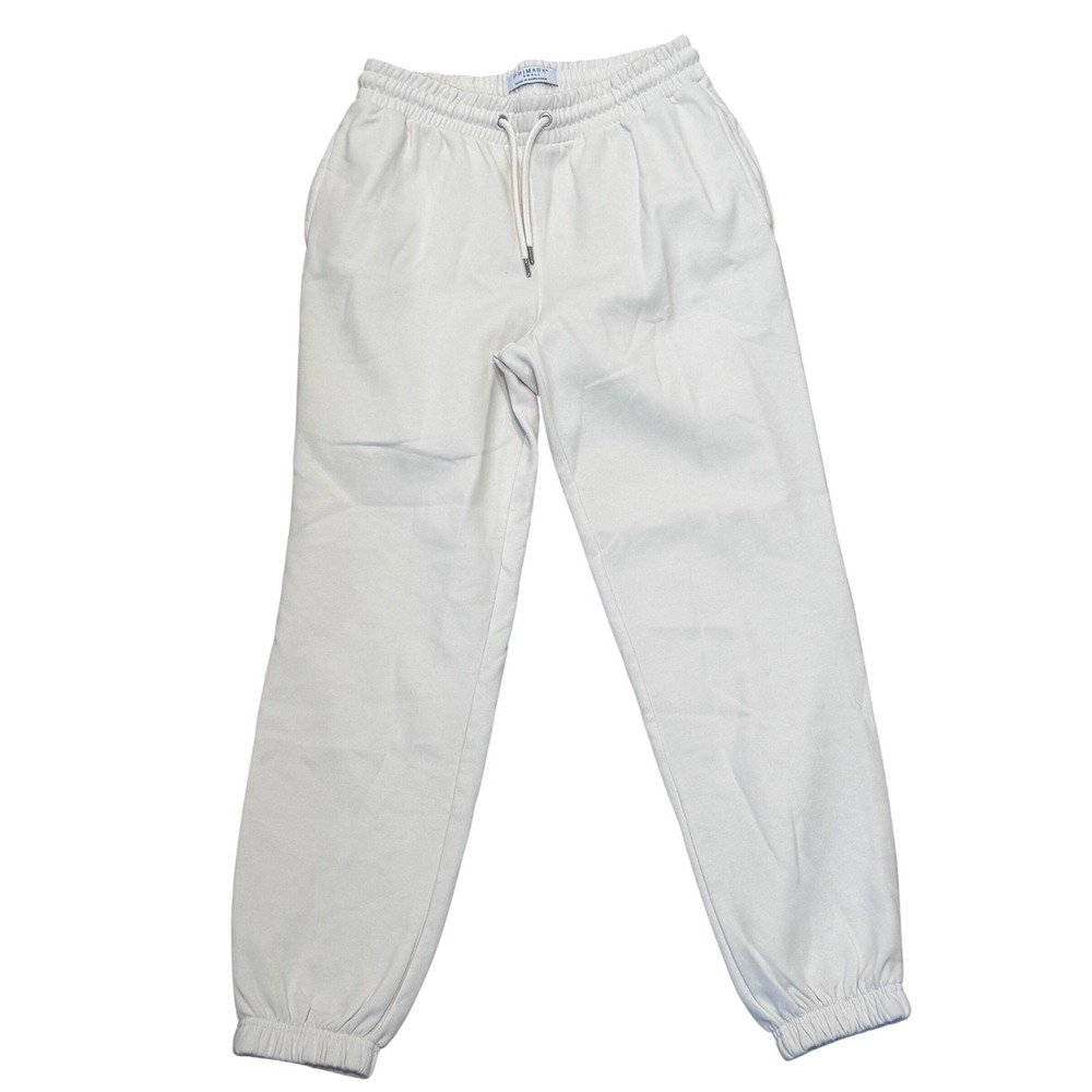 Primark Womens Cream Joggers Sweatpants Small Elastic Waist Drawstring Off White